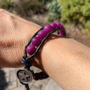 🌷3 for$25🌷Handmade Genuine Purple Quartzite & Leather Button Closure Bracelet